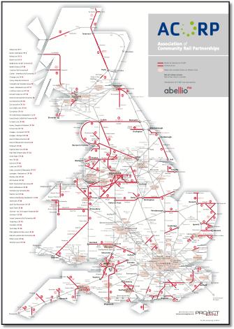 UK / Gt Britain train map CRP Community Rail Partnerships