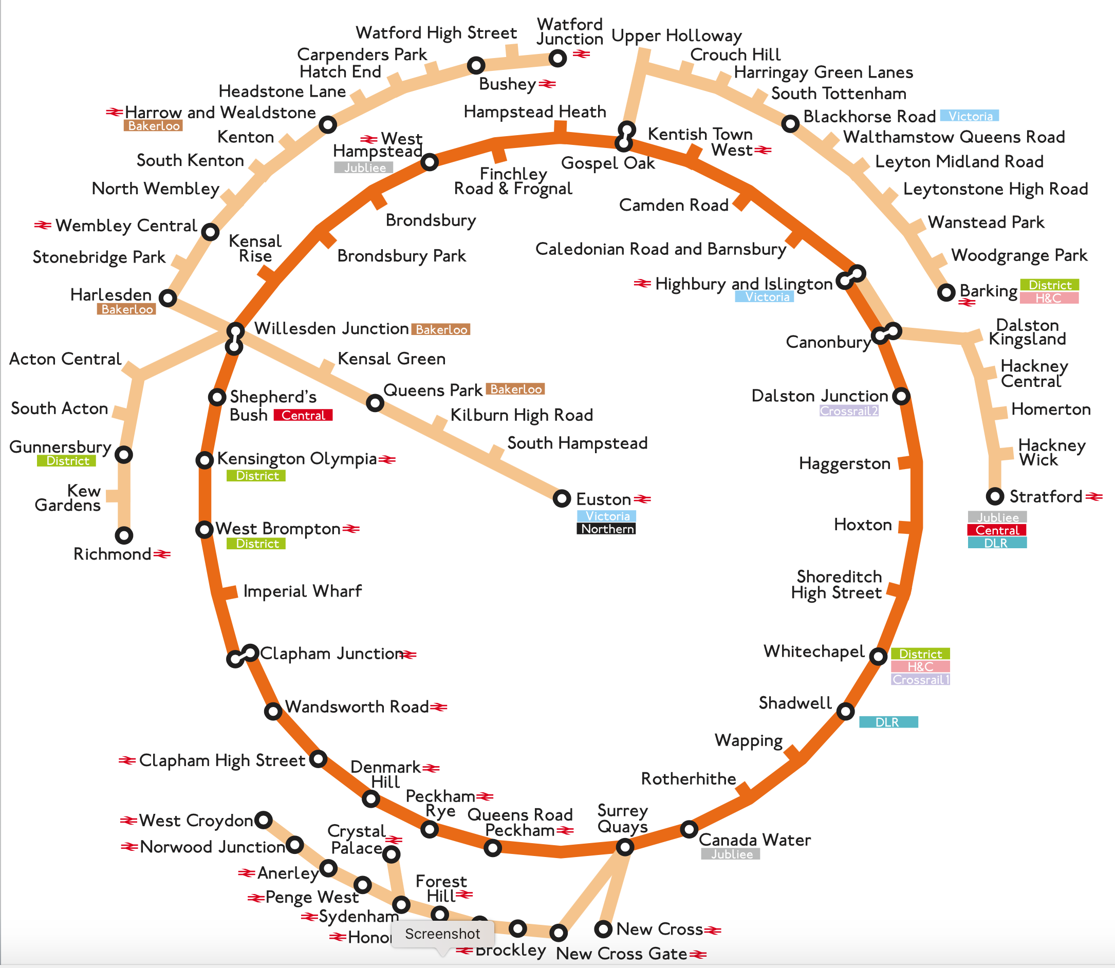 London Overground train / rail maps