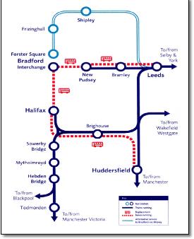 Bradford Interchange closure timetable map