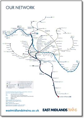 East Midlands train / rail network map
