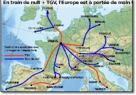 Europe tgv and night trains map