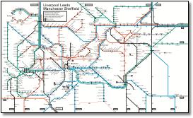 Liverpool Leeds Manchester Sheffield map NATIONAL RAIL TIMETABLE MAP