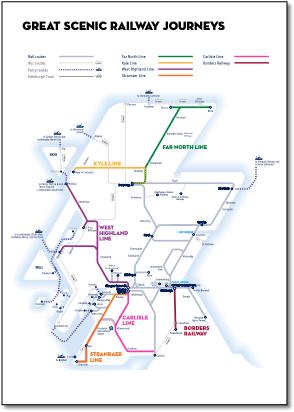 Great scenic railway journeys Scotland train / rail network map