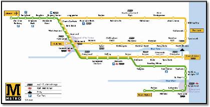 Nexus Newcastle Metro light rail map
