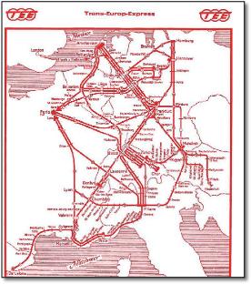 Trans-Euope-Express map c1971 Germany