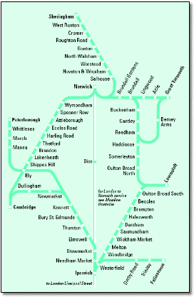 Norfolk rail train map