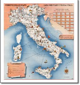Italy train rail network map Carta ferroviario-turistca 1953
