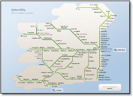 Ireland intercity train rail map IE