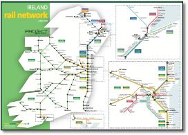 Ireland train rail map  all stations inset areas