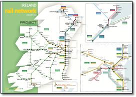 Ireland train rail map  all stations inset areas