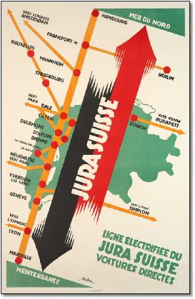 Jura Suisse poster train rail map