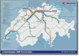 Liniennetzplan SBB Fernverkehr (long distance) Rail train map