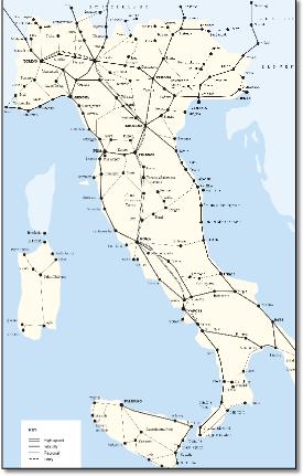 European Rail Timetable map Italy train rail network map