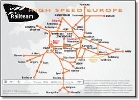 Railteam Hi-Speed train rail European network map