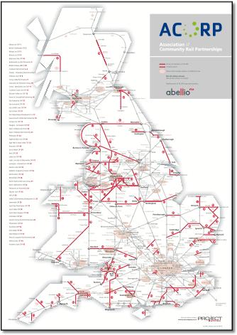 UK / Gt Britain train map CRP Community Rail Partnerships