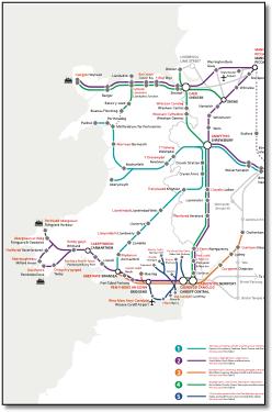 TfW Network timetable map train / rail map