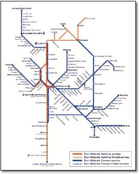 East Midlands train rail map