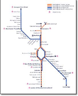 Train map East Midlands