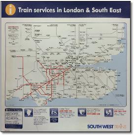 London & south east  train rail map by SWT