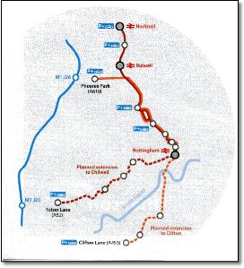NET Nottingham Express Transit light rail tram map