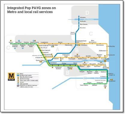 T&W Metro & Ashington PAYG zones map