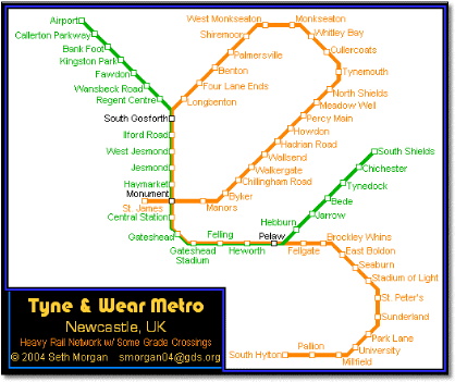 Nexus Tyne & Wear Metro light rail map